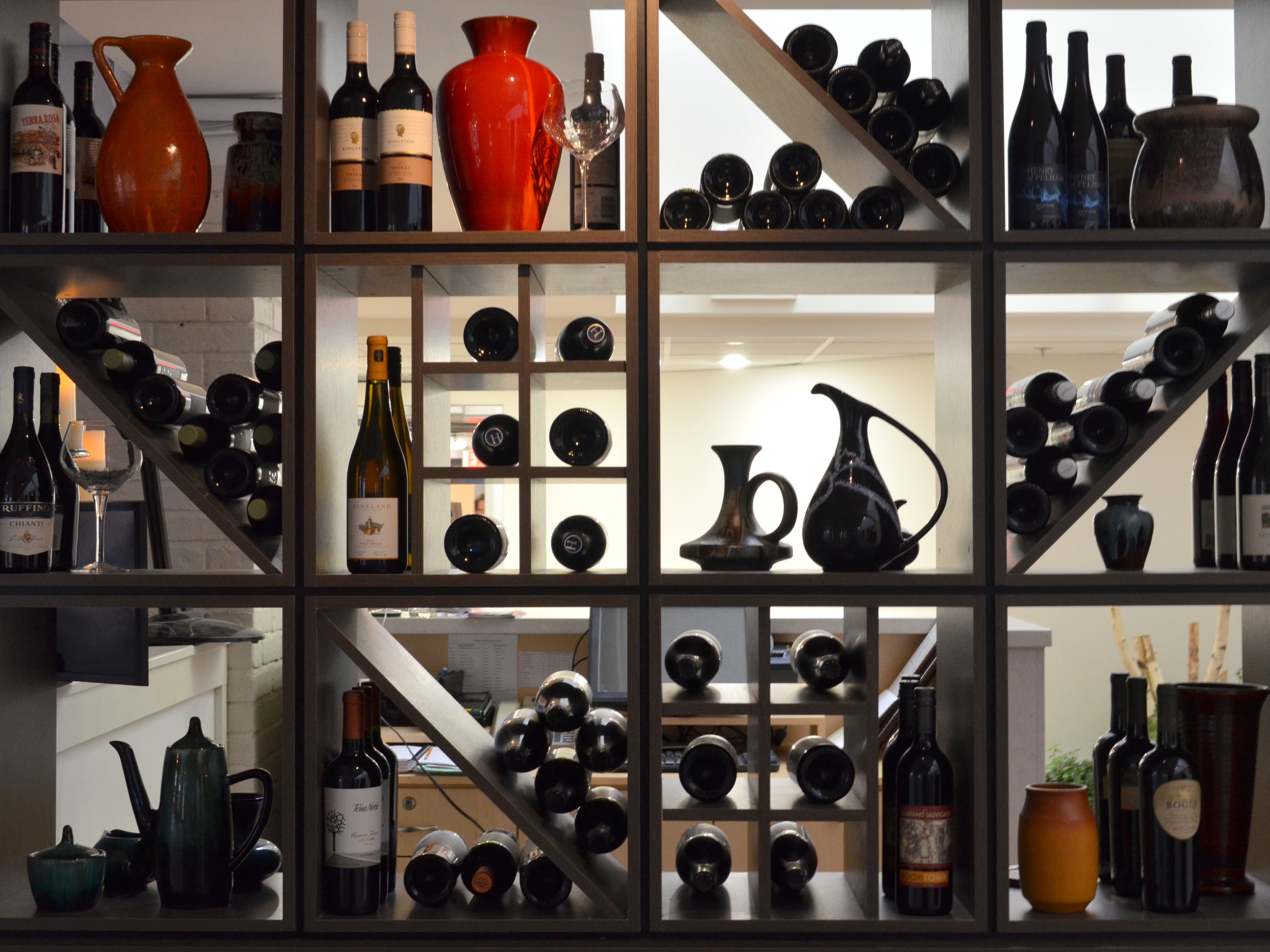 wine rack at The Pottery restaurant