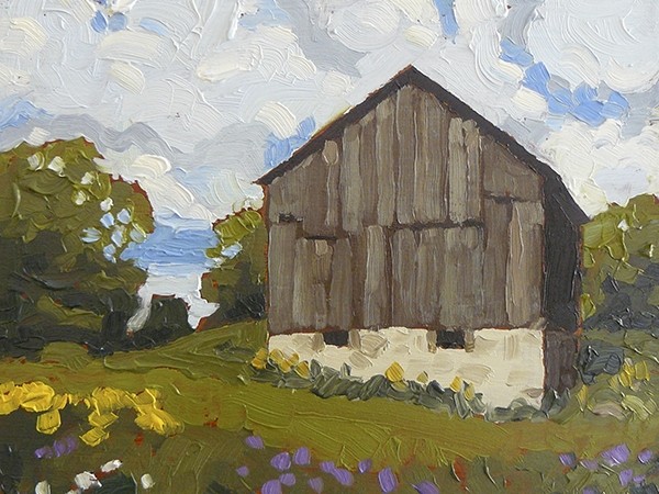 Village Barn, 6x6&quot; oil painting by Barbara Pearn