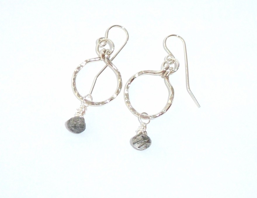 Blossom Hills - Hand Shaped, Fused &amp; Hammered Argentium Sterling Silver Frames, Links &amp; Ear Wires.  Faceted Tourmalated Quartz Stones