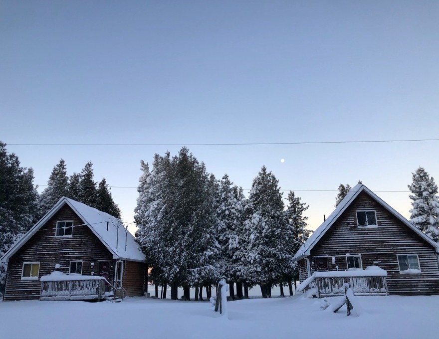 Winter exterior view of cottages
