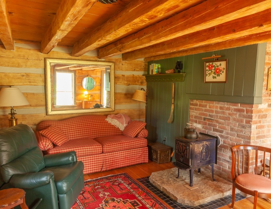 Interior view of living room and fireplace