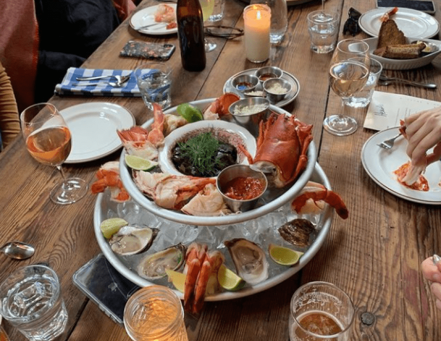 Photo of harvest table with seafood plater