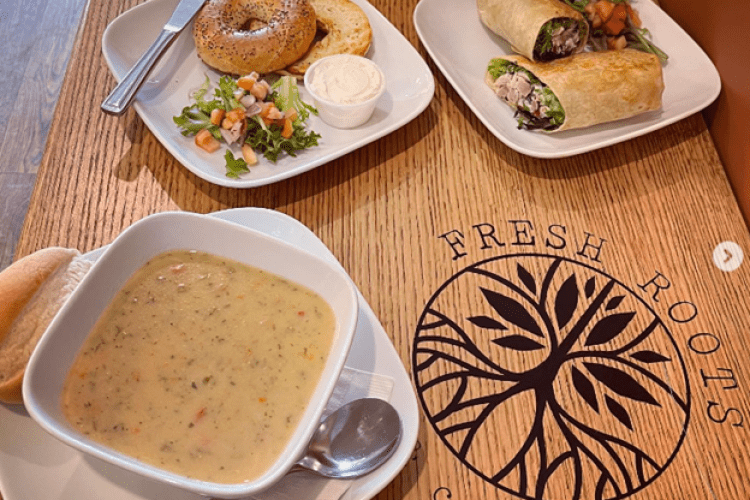 Three dishes of food out on a table