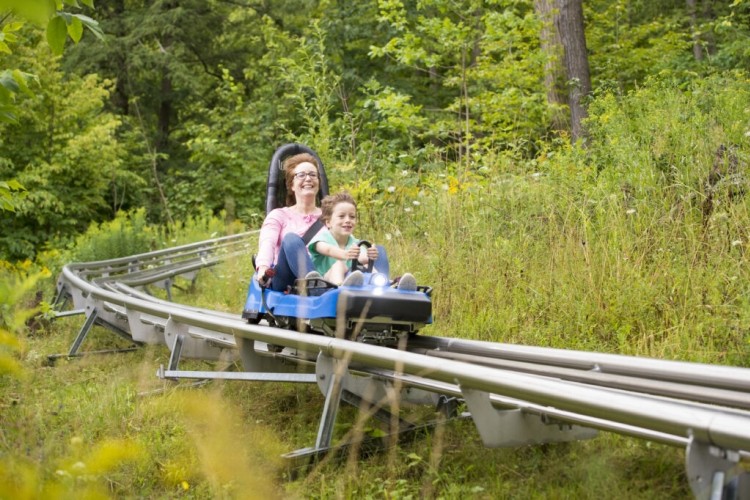 Ridge Runner Mountain Coaster  Mom and Child on roller coaster
