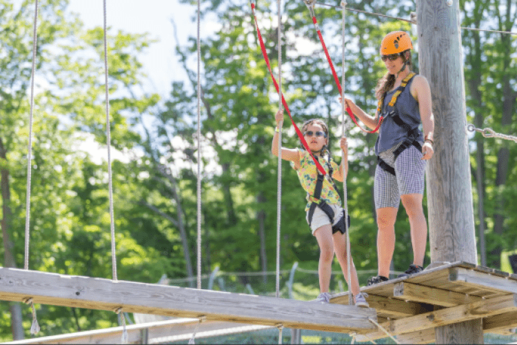 Timber Challenge High Ropes  Mom and daughter on high ropes course