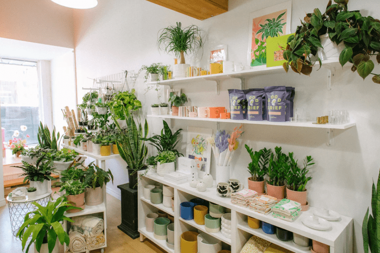 Storefront with plants and gifts inside
