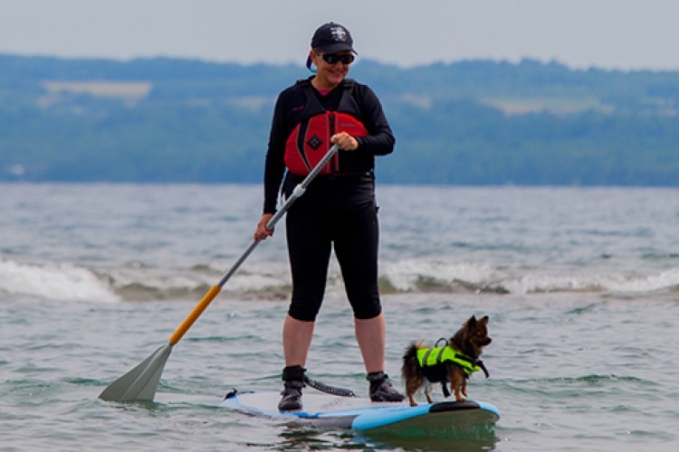 Paddleboarder with dog