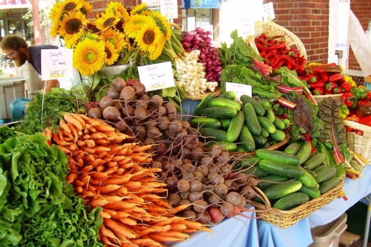 market table with vegetables