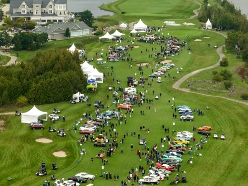 Cobble Beach Concours Show Field, vintage cars lined up for judging