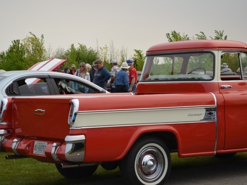 a vintage style red truck