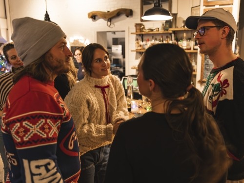 a group of friends talking