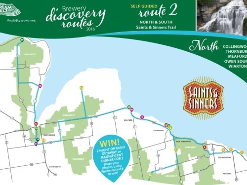 Brewery Discovery Routes 2016 north map