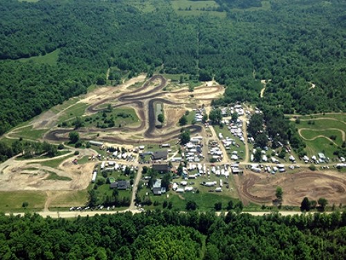 Aerial view of Motopark tracks and trail system near Chatsworth Ontario.
