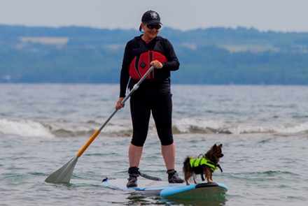 Paddleboarder with dog 