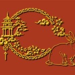 A golden rabbit icon against a red background.