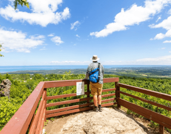 a person looking out at a view