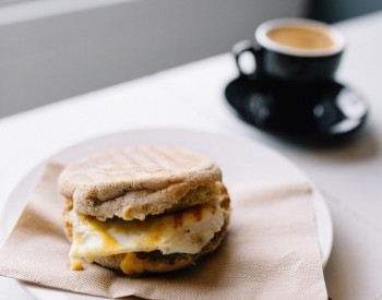Breakfast sandwich and coffee